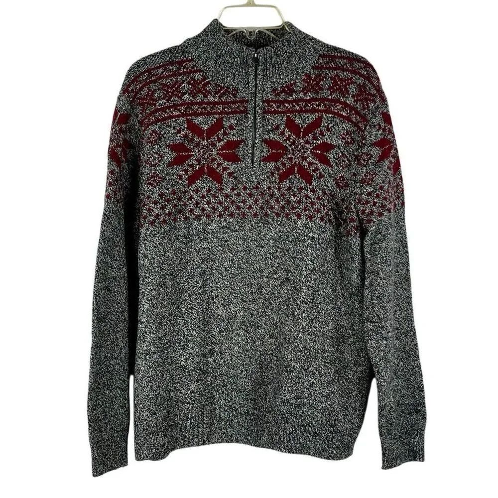 Croft & Barrow Men's 1/4 Zip Mock Neck Snowflake Sweater XL